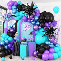 Kit de arco de balão BTZO preto roxo azul com balões Star Foil