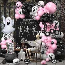 Kit de arco de balão de Halloween Paready, preto, rosa, látex, 111 unidades Kit de arco de balão de Halloween Paready, preto, rosa, látex, 111 unidades