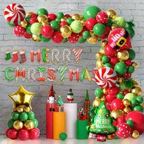 Kit de arco de balão de Natal, 155 unidades com figuras de Papai Noel e estrela Kit de arco de balão de Natal, 155 unidades com figuras de Papai Noel e estrela