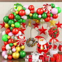Kit de arco de balão de Natal, 94 unidades com vermelho, verde, branco e dourado