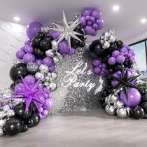 Kit de arco de balão FOTIOMRG roxo preto com prata 125 unidades Kit de arco de balão FOTIOMRG roxo preto com prata 125 unidades