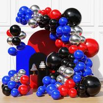 Kit de Arco de Balões com Guirlanda FHEKFNG Vermelho, Azul, Prata e Preto Kit de Arco de Balões com Guirlanda FHEKFNG Vermelho, Azul, Prata e Preto