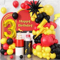 Kit de arco de balões de aniversário Cledeco Vermelho Preto Amarelo 3rd Kit de arco de balões de aniversário Cledeco Vermelho Preto Amarelo 3rd