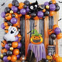 Kit de arco de balões de Halloween: 114 unidades laranja, preto, roxo