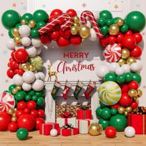 Kit de Arco de Balões de Natal Beaumode - 160 Unidades (Vermelho, Verde e Dourado) Kit de Arco de Balões de Natal Beaumode - 160 Unidades (Vermelho, Verde e Dourado)