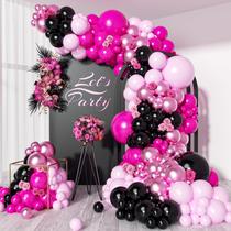 Kit de Arco de Balões FOTIOMRG Rosa/Preto - 142 Balões Kit de Arco de Balões FOTIOMRG Rosa/Preto - 142 Balões