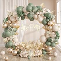 Kit de Arco de Balões Garland Anjerlfu - 130 Unidades em Verde, Ouro e Sálvia