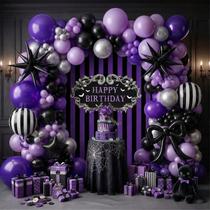 Kit de Arco de Balões Kozee Estrela Mylar Roxo e Preto Kit de Arco de Balões Kozee Estrela Mylar Roxo e Preto