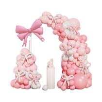 Kit De Arco De Balões Rosa E Branco Com Laço Para Decorações De Aniversário, Casamento, Chá De Bebê