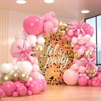 Kit de Arco de Balões Rosa OWPFJG com Estrelas - 161 Peças Kit de Arco de Balões Rosa OWPFJG com Estrelas - 161 Peças