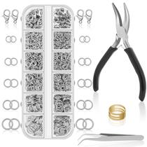 Kit de Argolas para Bijuterias Anezus 1200 Peças Prateadas com Ferramentas Kit de Argolas para Bijuterias Anezus 1200 Peças Prateadas com Ferramentas