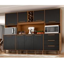 Kit de Armários para Cozinha MDP 8 Portas 3 Gavetas Apollo Marrom/Cinamomo/Preto Catedral
