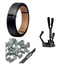 Kit de Arqueação Conjugado Fita Plástica Preta 13mm Selos Metálicos Kit de Arqueação Conjugado Fita Plástica Preta 13mm Selos Metálicos