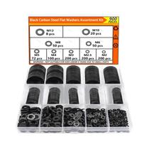 Kit De Arruelas Planas De Aço Carbono Preto M2-M12 520/900pçs Durável Para Parafusos E Porcas Com Kit De Arruelas Planas De Aço Carbono Preto M2-M12 520/900pçs Durável Para Parafusos E Porcas Com