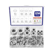 Kit De Arruelas Planas De Aço Inoxidável 304, 1250 Peças M2-M12 Para Reparos Em Casa, Fábrica E Ao