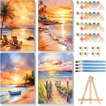 Kit de arte Arttoplus, pacote com 4, emoldurado de 20 x 30 cm, Beach Sunset