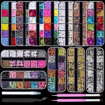 Kit de arte de unhas com 12 caixas com strass, pérolas e tachas Kit de arte de unhas com 12 caixas com strass, pérolas e tachas