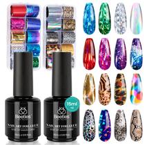 Kit de arte em folha de unhas besouros Nail Foil Transfer 20 unidades+30 ml de cola