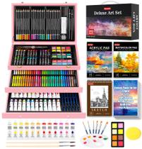 Kit de arte Soucolor Deluxe, pacote com 192 almofadas de acrílico e aquarela Kit de arte Soucolor Deluxe, pacote com 192 almofadas de acrílico e aquarela