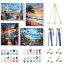 Kit de arte VIGEGU Paint by Numbers, pacote com 4, tela de 23x30 cm