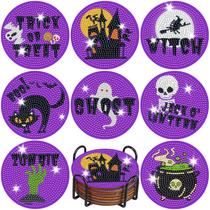 Kit de artesanato artístico FOWSEEK, 8 peças, porta-copos de diamante de Halloween, 10 x 10 cm