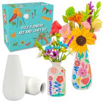 Kit de artesanato artístico FTBox, buquê de flores de feltro para meninas de 6 a 12 anos