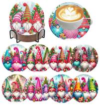 Kit de artesanato artístico ijbnhd Christmas Gnome Diamond Coasters 10x10 cm