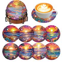 Kit de artesanato artístico Meothan, 8 peças Sunset Beach Diamond Coasters Kit de artesanato artístico Meothan, 8 peças Sunset Beach Diamond Coasters