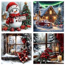 Kit de artesanato artístico Tiwabb, pacote com 4 pinturas de diamantes de Natal, 30x30cm Kit de artesanato artístico Tiwabb, pacote com 4 pinturas de diamantes de Natal, 30x30cm