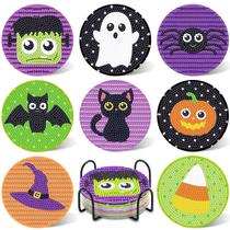 Kit de artesanato artístico UPINS, 8 peças, porta-copos de diamante de Halloween, 9,5 cm