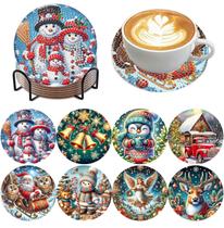 Kit de artesanato artístico Zythron, 8 peças, porta-copos de diamante de Natal, 10 x 10 cm