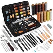 Kit de artesanato de ferramentas de trabalho em couro QMNNMA com fio encerado e bolsa Kit de artesanato de ferramentas de trabalho em couro QMNNMA com fio encerado e bolsa