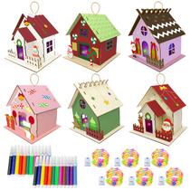 Kit de artesanato de Natal Cinrobiye DIY Wooden House 12,7 cm Kit de artesanato de Natal Cinrobiye DIY Wooden House 12,7 cm