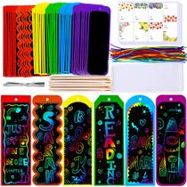 Kit de artesanato Winlyn Rainbow Scratch Art Bookmarks 48 conjuntos