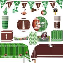 Kit de artículos para fiesta de fútbol para 20 personas con platos para cenar verdes