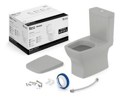 Kit de Bacia com Caixa Assento Termofixo com Queda Amortecida e Complementos de Instalação Boss Roca Cinza/Stone Fosco
