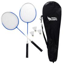Kit de badminton com 02 raquetes de aço e 03 volantes Pista