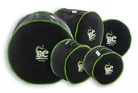 Kit de Bags Batera Clube BC Octogear Premium Tons 12, 13, Surdo 16, Bumbo 22 e Caixa Green Strip