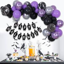Kit de balão, 65 unidades de látex preto e roxo para festa de Halloween