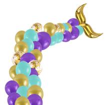Kit de balão Birthday Mermaids Tail 45 unidades dourado, roxo, verde