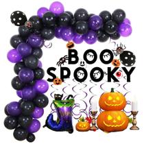 Kit de balão Boo Spooky 116 unidades de látex preto roxo 25 cm