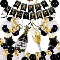 Kit de balão Feliz Ano Novo, 65 unidades de látex laminado com acessórios