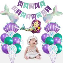 Kit de balão, festa de 10 anos da sereia, 27 peças de papel alumínio de látex Kit de balão, festa de 10 anos da sereia, 27 peças de papel alumínio de látex