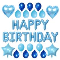 Kit de balão Happy Birthday Blue, 16 polegadas, 21 unidades, folha de látex Kit de balão Happy Birthday Blue, 16 polegadas, 21 unidades, folha de látex