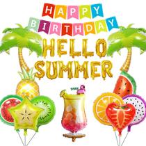 Kit de balão Happy Birthday Hello Summer, 24 unidades com banner Kit de balão Happy Birthday Hello Summer, 24 unidades com banner