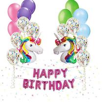 Kit de balão Happy Birthday Unicorn, 19 unidades de látex Mylar Kit de balão Happy Birthday Unicorn, 19 unidades de látex Mylar