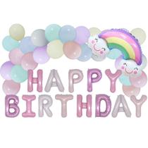 Kit de balão Macaron Happy Birthday 74 unidades de látex Mylar Kit de balão Macaron Happy Birthday 74 unidades de látex Mylar