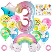 Kit de balão para festa de terceiro aniversário com tema arco-íris, 13 unidades