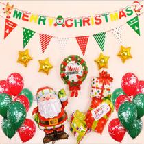 Kit de balão para Papai Noel, 25 unidades com bandeira triangular, látex, folha