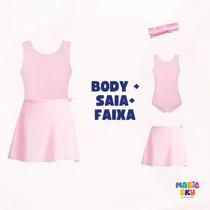 Kit de Ballet Balé Infantil Body Saia e Faixa Para Cabelo